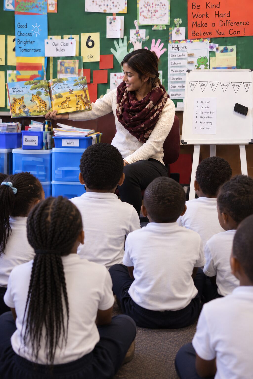 Teaching intern leading a lesson with primary school students in a Cape Town classroom